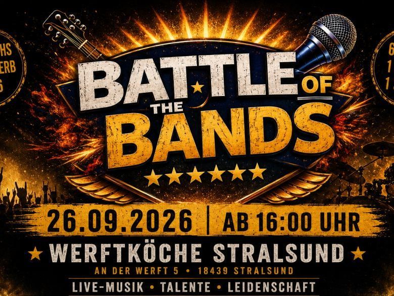Sechs Nachwuchsbands aus Stralsund und der Region treten gegeneinander an beim Battle of the Bands 2026.