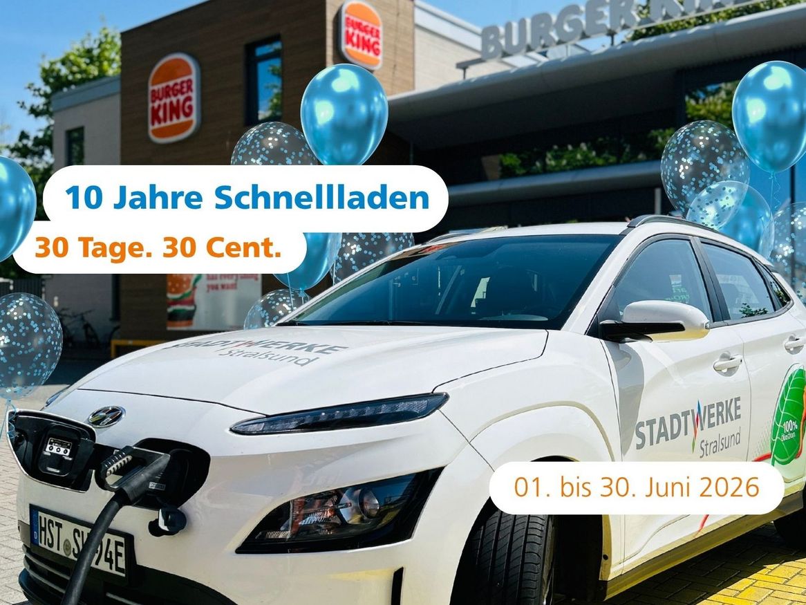 Elektroauto für 30 Cent im Juni 2026 laden - Burger King Stralsund.