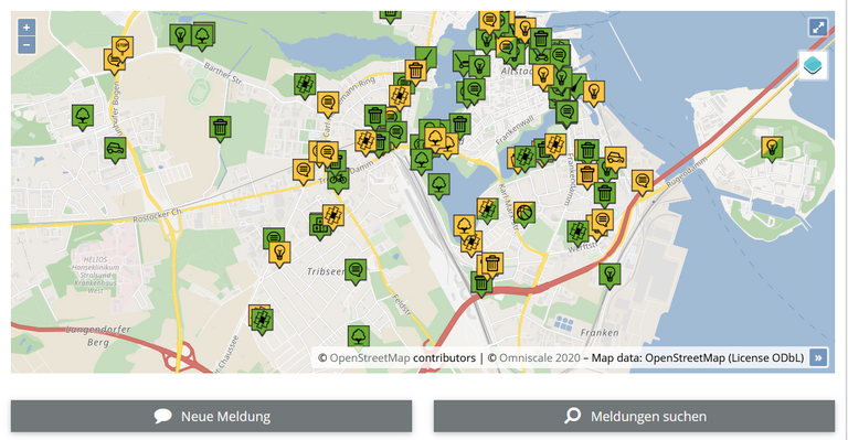 Karte von Stralsund auf dem Mängel angezeigt werden